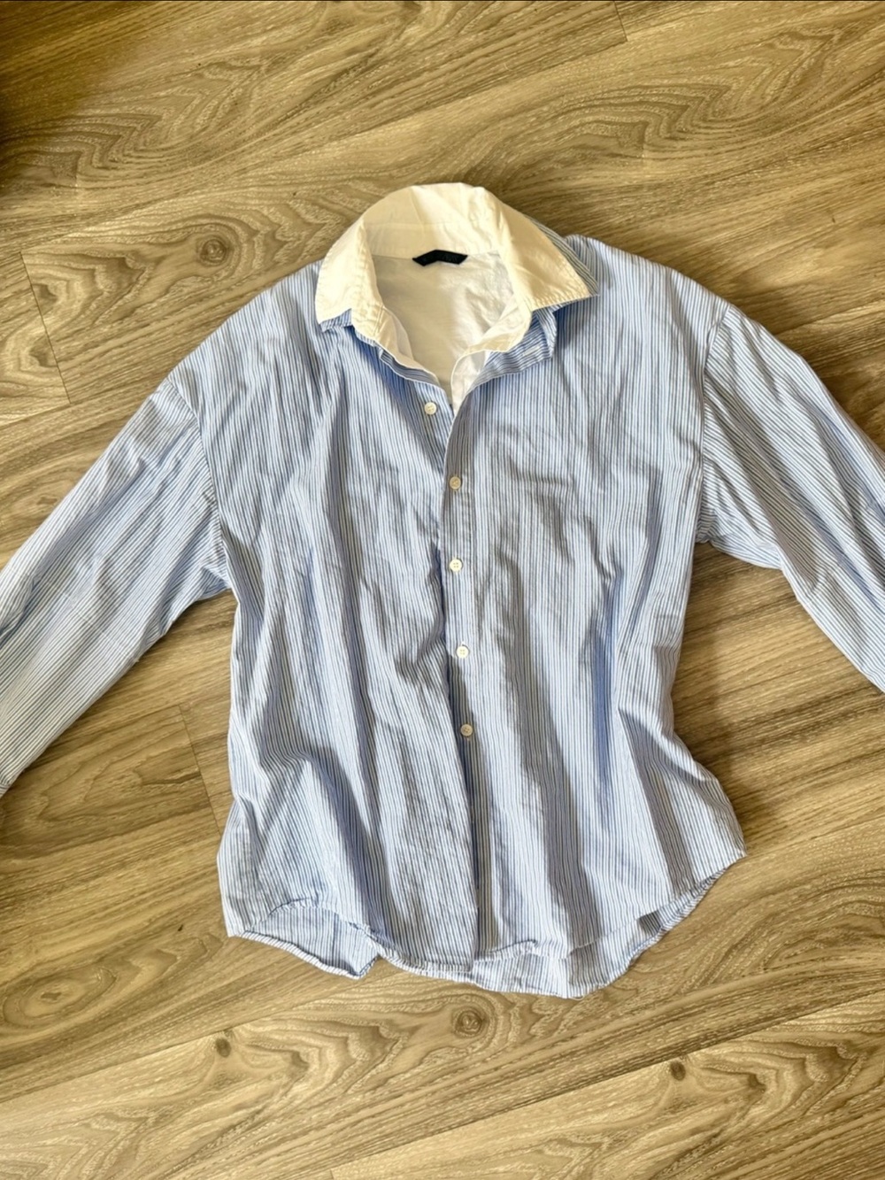 Zara layered double collar blue striped oversized button down blouse XS